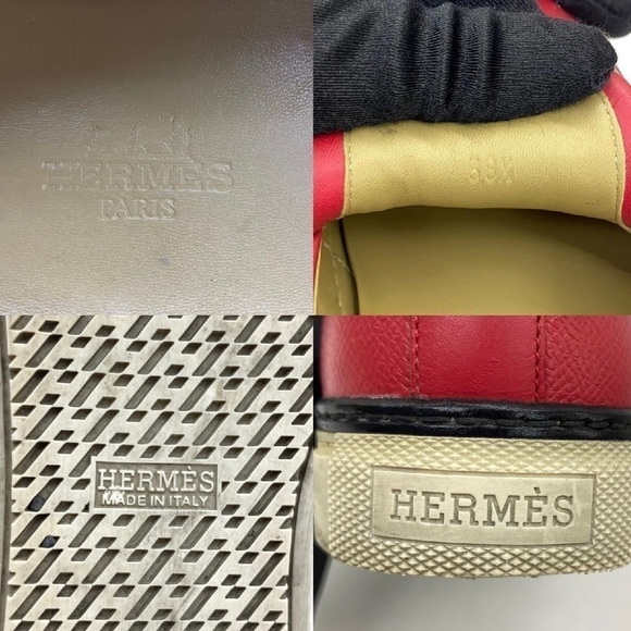 HERMES Kick Slip-On Sneakers Epsom Rouge 38.5 main image 8